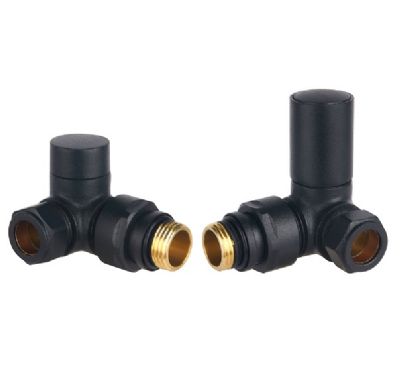 TAILORED MODERN ROUND BLACK CORNER TOWEL RAIL RADIATOR VALVES, 0218 (TB)