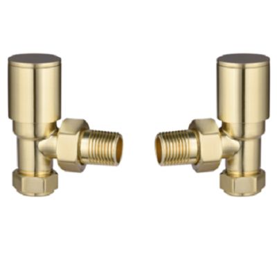 TAILORED MODERN ROUND BRUSHED BRASS ANGLED RADIATOR VALVES, 0225 (TB)