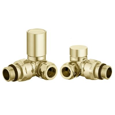 TAILORED MODERN ROUND BRUSHED BRASS CORNER TOWEL RAIL RADIATOR VALVES, 0227 *SPECIAL OFFER*
