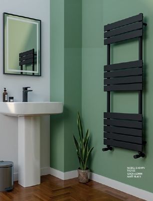 TAILORED QUEENSTOWN MATT BLACK DESIGNER TOWEL WARMER H1200mm x W450mm, 2133 (TB) TAILORED QUEENSTOWN MATT BLACK DESIGNER TOWEL WARMER H1200mm x W450mm, 2133 (TB)