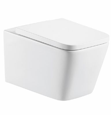 TAILORED MILAN WALL HUNG RIMLESS BACK TO WALL SQUARE SHAPED WC with SOFT CLOSE SEAT, 6050 (TB)