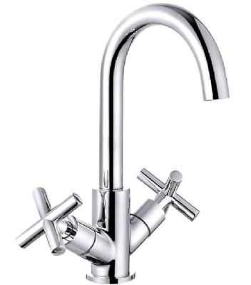  TRISEN PROSE CHROME DUAL CROSS HANDLE SWAN NECK KITCHEN MONO SINK MIXER TAP with SWIVEL SPOUT, TK017 **SPECIAL OFFER**