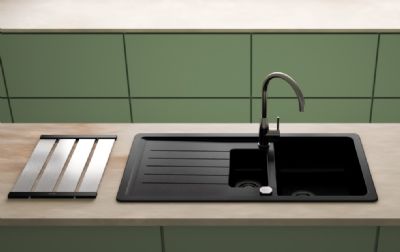 SCHOCK PINEDO D-150 INSET/TOPMOUNTED NERO CRISTALITE GRANITE 1.5 BOWL SINGLE DRAINER SINK, SCH-PIND150UGNE/4361 SCHOCK PINEDO D-150 INSET/TOPMOUNTED NERO CRISTALITE GRANITE 1.5 BOWL SINGLE DRAINER SINK, SCH-PIND150UGNE/4361