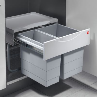 HAFELE HAILO TANDEM 1 x 12L & 1 x 18L LIGHT GREY PULL-OUT WASTE BIN, 502.70.213