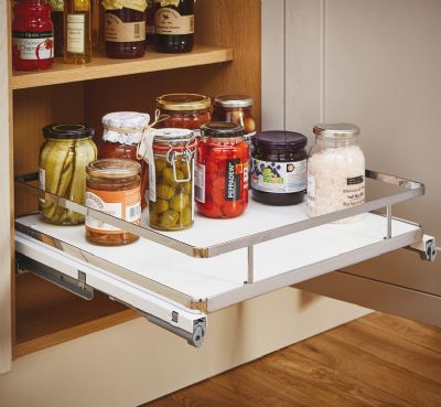 HAFELE 600mm CHROME/WHITE SOFT CLOSING FULL EXTENSION PULL OUT STORAGE BASKET SET, 540.03.707
