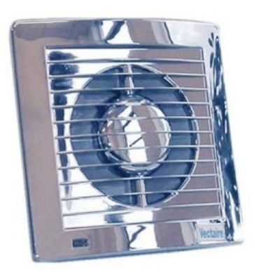 VECTAIRE 'AS' 10PLUS CHROME HUMIDISTAT, TIMER, NEON 10cm BATHROOM/KITCHEN SLIMLINE AXIAL EXTRACTOR FAN, AS10HTCrPlus