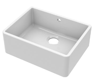 NUIE WHITE BUTLER CERAMIC SINK with CENTRAL WASTE & OVERFLOW - W595 x D450 x H220mm, BU10124 (UF)