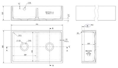 NUIE WHITE BUTLER DOUBLE BOWL CERAMIC SINK, CENTRAL WASTE with STEPPED WEIR & OVERFLOW - W795 x D500 x H220mm, BU111AS32D (UF) NUIE WHITE BUTLER DOUBLE BOWL CERAMIC SINK, CENTRAL WASTE with STEPPED WEIR & OVERFLOW - W795 x D500 x H220mm, BU111AS32D (UF)