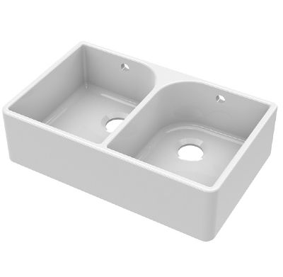 NUIE WHITE BUTLER DOUBLE BOWL CERAMIC SINK with FULL WEIR & OVERFLOW - W795 x D500 x H220mm, BU121AF32D (UF)