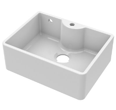 NUIE WHITE BUTLER CERAMIC SINK with CENTRAL WASTE, TAP HOLE & OVERFLOW - W595 x D450 x H220mm, BU13124 (UF)
