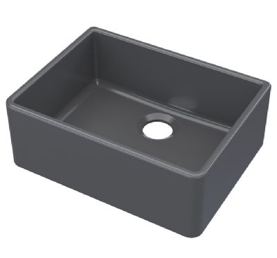 NUIE SOFT BLACK BUTLER CERAMIC SINK with CENTRAL WASTE without OVERFLOW - W595 x D450 x H220mm, BU40024 (UF)