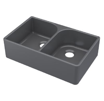 NUIE SOFT BLACK BUTLER DOUBLE BOWL CERAMIC SINK with FULL WEIR without OVERFLOW - W795 x D500 x H220mm, BU420AF32D (UF)