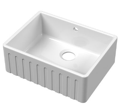 NUIE WHITE BUTLER CERAMIC SINK FLUTED/RIBBED with CENTRAL WASTE & OVERFLOW - W595 x D450 x H220mm, BUF10124 (UF)