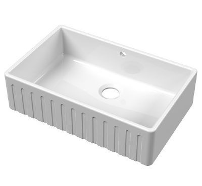 NUIE WHITE BUTLER CERAMIC SINK FLUTED/RIBBED with CENTRAL WASTE & OVERFLOW - W795 x D500 x H220mm, BUF10132 (UF)
