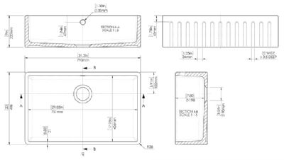 NUIE WHITE BUTLER CERAMIC SINK FLUTED/RIBBED with CENTRAL WASTE & OVERFLOW - W795 x D500 x H220mm, BUF10132 (UF) NUIE WHITE BUTLER CERAMIC SINK FLUTED/RIBBED with CENTRAL WASTE & OVERFLOW - W795 x D500 x H220mm, BUF10132 (UF)