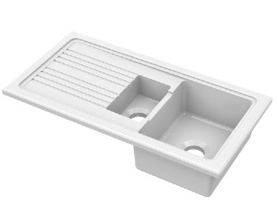 NUIE COUNTER TOP/INSET WHITE 1.5 BOWL CERAMIC SINK with REVERSIBLE DRAINER, CT115T1000 (UF)