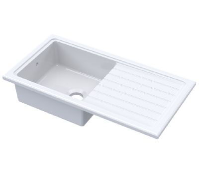 NUIE COUNTER TOP/INSET WHITE SINGLE BOWL SINGLE DRAINER CERAMIC SINK with REVERSIBLE DRAINER, CT11T1010 (UF)
