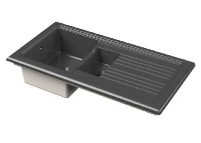 NUIE COUNTER TOP/INSET MATT BLACK 1.5 BOWL CERAMIC SINK with REVERSIBLE DRAINER, CT415T1000 (UF) NUIE COUNTER TOP/INSET MATT BLACK 1.5 BOWL CERAMIC SINK with REVERSIBLE DRAINER, CT415T1000 (UF)