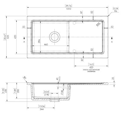 NUIE COUNTER TOP/INSET MATT BLACK SINGLE BOWL SINGLE DRAINER CERAMIC SINK with REVERSIBLE DRAINER, CT41TF1010 (UF) NUIE COUNTER TOP/INSET MATT BLACK SINGLE BOWL SINGLE DRAINER CERAMIC SINK with REVERSIBLE DRAINER, CT41TF1010 (UF)
