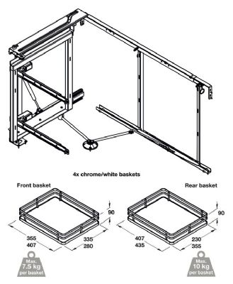 HAFELE CHROME/WHITE LINEAR SOFT CLOSING SWING-OUT/MAGIC CORNER for 900/1000mm CABINET/450-600mm DOOR R/H, 549.86.197 HAFELE CHROME/WHITE LINEAR SOFT CLOSING SWING-OUT/MAGIC CORNER for 900/1000mm CABINET/450-600mm DOOR R/H, 549.86.197