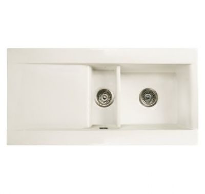 RAK GOURMET DREAM SINK 1 - INSET WHITE 1.5 BOWL CERAMIC SINK with REVERSIBLE DRAINER, DSINK1