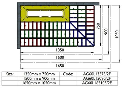 IMPEY AQUA-GRADE 600mm LINEAR DRAIN SYSTEM - TWO WALLS - TWO FALLS 1350mm x 750mm for TILED FLOORS, AG60L13575/2F IMPEY AQUA-GRADE 600mm LINEAR DRAIN SYSTEM - TWO WALLS - TWO FALLS 1350mm x 750mm for TILED FLOORS, AG60L13575/2F
