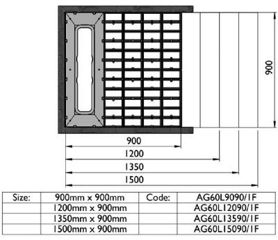 IMPEY AQUA-GRADE 600mm LINEAR DRAIN SYSTEM - THREE WALLS - ONE FALL 900mm x 900mm for TILED FLOORS, AG60L9090/1F IMPEY AQUA-GRADE 600mm LINEAR DRAIN SYSTEM - THREE WALLS - ONE FALL 900mm x 900mm for TILED FLOORS, AG60L9090/1F