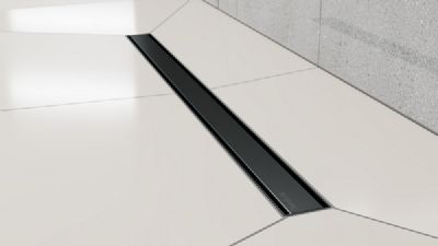 IMPEY AQUA-DEC LINEAR DRAIN 2 & 4 - 600mm 'ALLURE ELEMENT' BRUSHED BLACK INSERT TOP with HORIZONTAL OUTLET, LNR60SBSS-02/H IMPEY AQUA-DEC LINEAR DRAIN 2 & 4 - 600mm 'ALLURE ELEMENT' BRUSHED BLACK INSERT TOP with HORIZONTAL OUTLET, LNR60SBSS-02/H