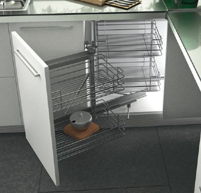HAFELE CHROME LINEAR SOFT CLOSING SWING-OUT/MAGIC CORNER for 900/1000mm CABINET/450-600mm DOOR L/H, 549.86.194