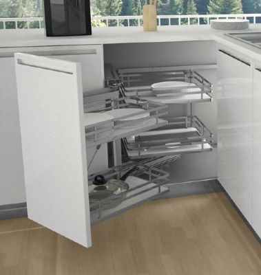 HAFELE CHROME/WHITE LINEAR SOFT CLOSING SWING-OUT/MAGIC CORNER for 800mm CABINET/400mm DOOR L/H, 549.38.748