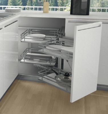 HAFELE CHROME/WHITE LINEAR SOFT CLOSING SWING-OUT/MAGIC CORNER for 900/1000mm CABINET/450-600mm DOOR R/H, 549.86.197