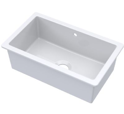 NUIE COUNTER TOP/INSET WHITE SINGLE BOWL CERAMIC SINK with OVERFLOW, PS12630 (UF)