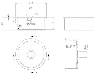 NUIE COUNTER TOP/INSET WHITE ROUND SINGLE BOWL CERAMIC SINK with OVERFLOW, PS18018 (UF) NUIE COUNTER TOP/INSET WHITE ROUND SINGLE BOWL CERAMIC SINK with OVERFLOW, PS18018 (UF)