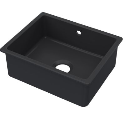 NUIE COUNTER TOP/INSET MATT BLACK SINGLE BOWL CERAMIC SINK with OVERFLOW, PS43022 (UF)