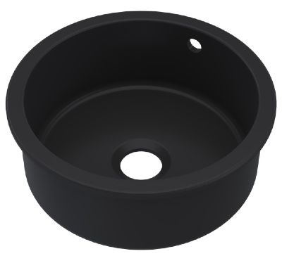 NUIE COUNTER TOP/INSET MATT BLACK ROUND SINGLE BOWL CERAMIC SINK with OVERFLOW, PS48018 (UF)