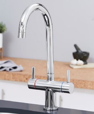 EVO SHANNON CHROME MONO DUAL LEVER SWAN NECK KITCHEN SINK MIXER TAP with SWIVEL SPOUT, KTAP003CH EVO SHANNON CHROME MONO DUAL LEVER SWAN NECK KITCHEN SINK MIXER TAP with SWIVEL SPOUT, KTAP003CH