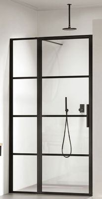 IMPEY SOHO BLACK WETROOM SCREEN 1200mm L/H HINGED DOOR with INLINE PANEL ALCOVE & BRACING BAR, AH24SC01-120-LEFT
